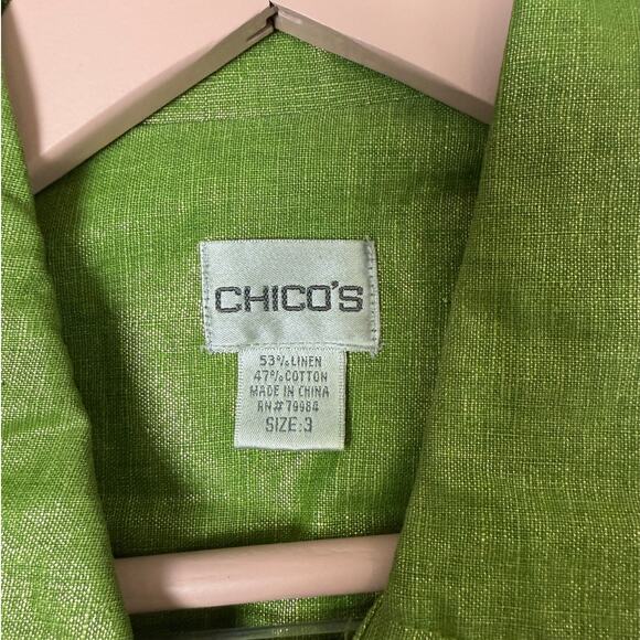 Chico’s Metallic Green Linen Blend Swing Jacket Women’s Size XL Shimmer Coat - Picture 4 of 8
